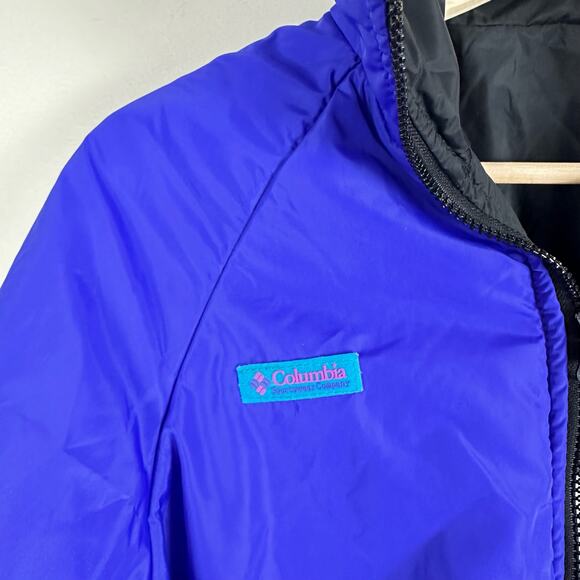 Vintage Columbia Reversible Puffer Winter Ski Jacket Purple Black Retro Women M - Picture 6 of 9
